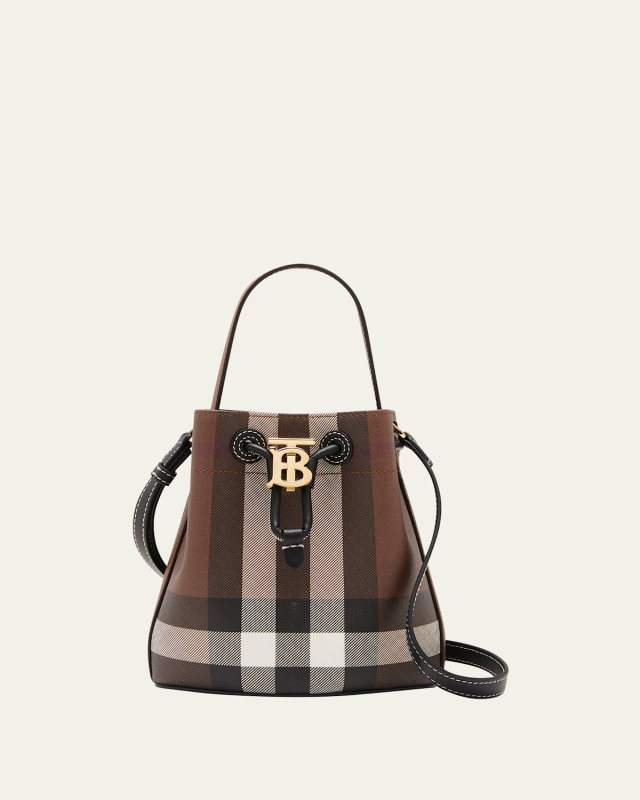 Check Drawstring Bucket Bag
